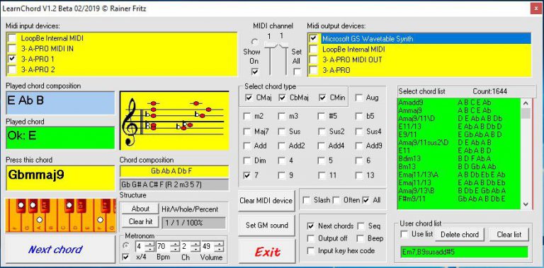 Markiere das "Microsoft Gs Waveetable Synth Device" um den Sound zu hören, wenn keine weitere Software zu Klangerzeugung verwendet wird.
