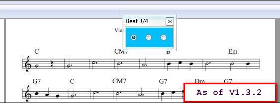 Vom Keyboard gesteuerte Beat Anzeige mit einem gewähltem Takt ab SongList V1.3.2