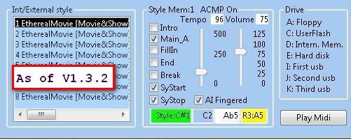 Voice, Split-Point, Fingerring, ACMP, Tempo, Volume & Style Einstellungen ab SongList Version V1.3.2